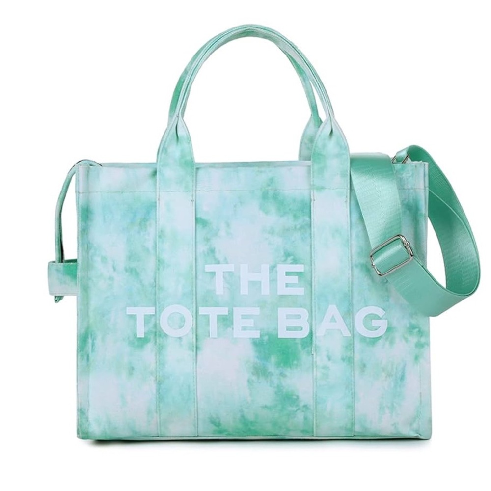 Green and White Tie-Dye Tote Bag w/ Long Strap EUC